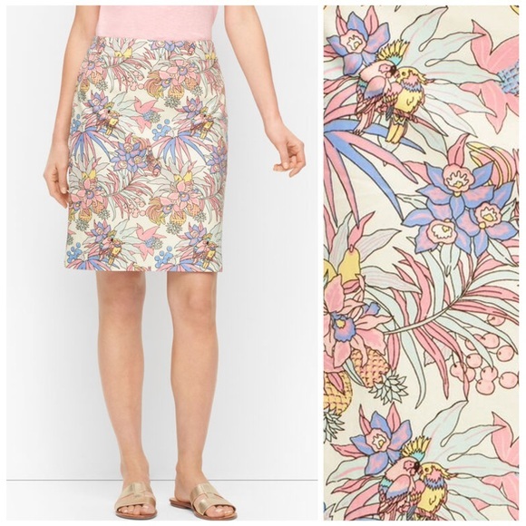 Talbots Canvas A-Line Pastel Tropical Leaf Floral Birds Print Skirt Size 4 - Picture 12 of 12